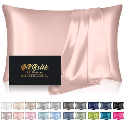 Picture of Mulberry Silk Pillow Cases Standard Size, Silk Pillowcase for Hair and Skin, Anti Acne Cooling Sleep Both Sides Natural Silk Satin Pillow Covers with Hidden Zipper, Gifts for Women Men, Coral