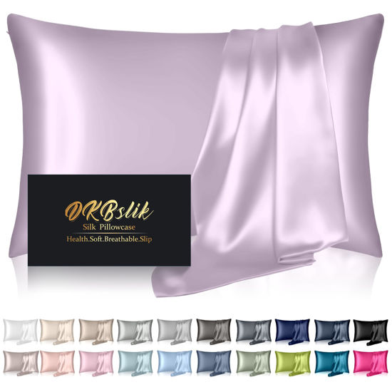 Picture of Silk Pillowcase for Hair and Skin, Mulberry Silk Pillow Cases Standard Size, Anti Acne Cooling Sleep Both Sides Natural Silk Satin Pillow Covers with Hidden Zipper, Gifts for Women Men, Lavender