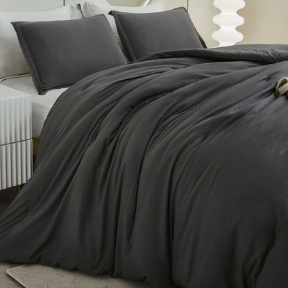 Picture of Litanika Dark Grey Oversized King Comforters Super King Plus Size, 3 Pieces Lightweight Solid Bedding Comforter Set, All Season Fluffy Bed Set (128x120In Comforter & 2 Pillowcases)