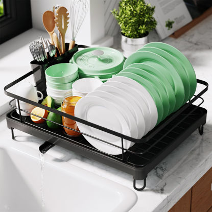 Picture of Kitsure Dish Drying Rack- Space-Saving Dish Rack, Dish Racks for Kitchen Counter, Stainless Steel Kitchen Drying Rack with a Cutlery Holder, 12.7''W x 16.7''L, Black