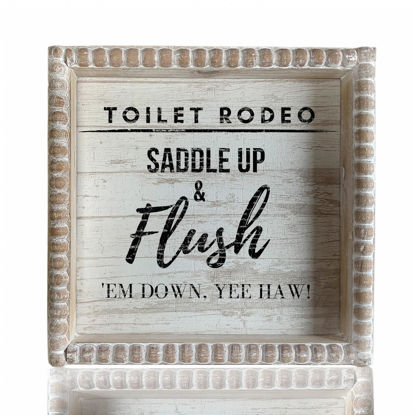 Picture of Boho Farmhouse Wooden Framed Bathroom Decor Signs, Funny Restroom Decorative Plaque Small Cute, Toilet Rules Shelf Decoration (Toilet Rodeo)