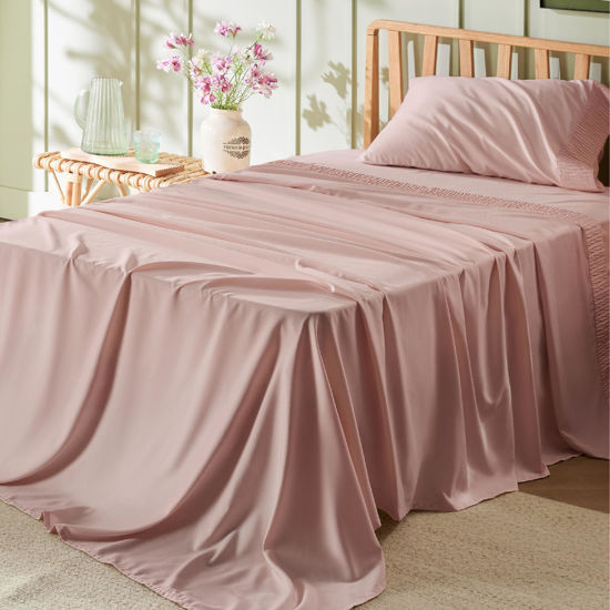 Picture of Bedsure Twin XL Sheet Sets Dorm Bedding - Soft Extra Long Twin Bed Sheets, 3 Pieces Hotel Luxury Dusty Pink Sheets Twin XL, Easy Care Microfiber Sheet Set