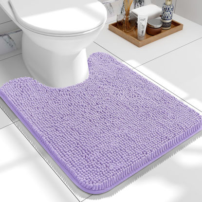 Picture of OLANLY Toilet Rugs U-Shaped 24x20, Extra Soft Absorbent Chenille Contour Bathroom Rugs for Toilet, Dry Quickly, Machine Washable, Non-Slip Toilet Bath Mat, Lavender