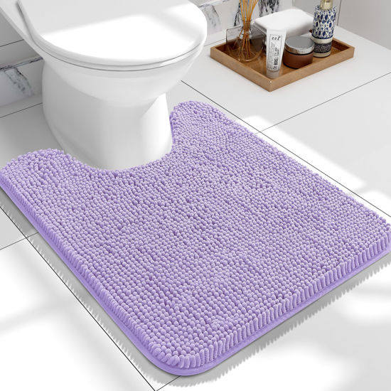 Picture of OLANLY Toilet Rugs U-Shaped 24x20, Extra Soft Absorbent Chenille Contour Bathroom Rugs for Toilet, Dry Quickly, Machine Washable, Non-Slip Toilet Bath Mat, Lavender