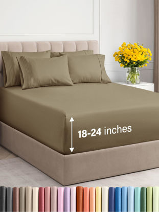 Picture of Extra Deep Queen Sheet Set - 6 Piece Breathable & Cooling Sheets - Hotel Luxury Bedding Set w/18-24 Inch Extra Deep Pockets - Easy & Secure Fit - Super Soft, Wrinkle Free & Comfy - Khaki, Queen Size