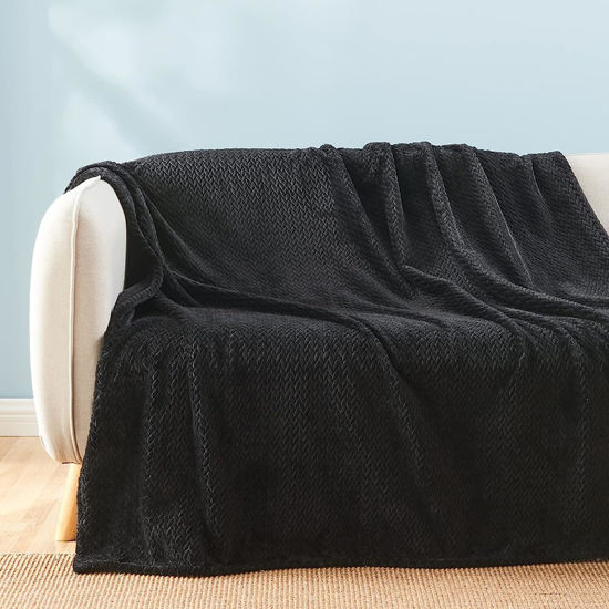 Picture of NEWCOSPLAY Super Soft Twin Blanket Black Premium Silky Flannel Fleece Leaves Pattern Lightweight Bed Blanket All Season Use (Black, Twin(60"x80"))