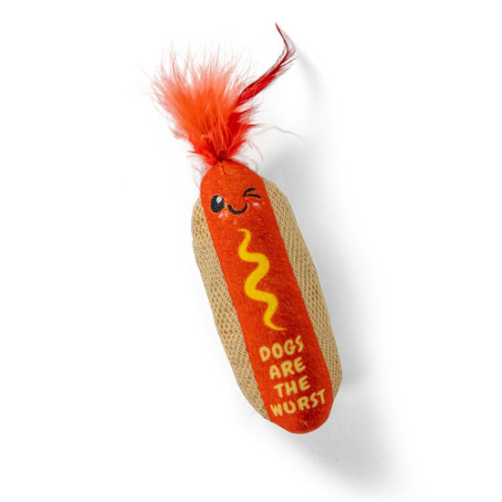 Picture of Catstages Hot Dog Kicker Catnip Toy and Dental Toy for Cats Hot Dog Themed Funny Catnip Stuffed Kicker Toy, Brown