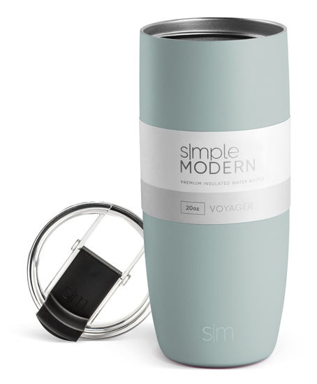 Picture of Simple Modern Travel Coffee Mug Tumbler with Flip Lid | Reusable Insulated Stainless Steel Cold Brew Iced Coffee Cup Thermos | Gifts for Women Men Him Her | Voyager Collection | 20oz | Sea Glass Sage
