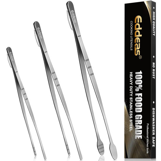Picture of Eddeas Kitchen Tweezers Tongs, Cooking Tweezers Stainless Steel - 3 Size 12'' 10'' & 8 inch Ideal for Meat, pasta, plating and pinching delicate small pieces of food, Set of 3