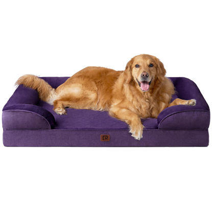 Picture of EHEYCIGA Orthopedic Dog Beds for Large Dogs, Waterproof Memory Foam Large Dog Bed with Sides, Non-Slip Bottom and Egg-Crate Foam Large Dog Couch Bed with Washable Removable Cover, Purple