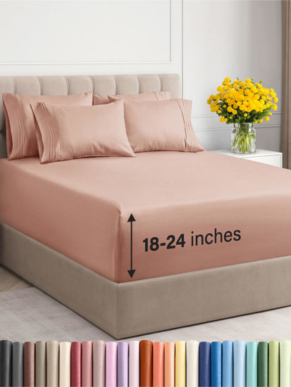 Picture of Extra Deep King Sheet Set - 6 Piece Breathable & Cooling Sheets - Hotel Luxury Bedding Set w/18-24 Inch Extra Deep Pockets - Easy & Secure Fit - Super Soft, Wrinkle Free and Comfy - Mauve, King Size