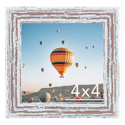 Picture of JCJMY 4x4 Picture Frame Rustic White for Wall Hanging or Tabletop, Wall Mounting Horizontally or Vertically, 4 x 4 Wall Gallery Poster Photo Frame with Shatter Resistant Plexiglass, Rustic White