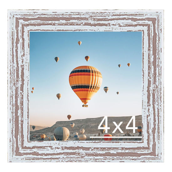Picture of JCJMY 4x4 Picture Frame Rustic White for Wall Hanging or Tabletop, Wall Mounting Horizontally or Vertically, 4 x 4 Wall Gallery Poster Photo Frame with Shatter Resistant Plexiglass, Rustic White