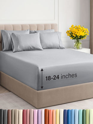 Picture of Extra Deep King Sheet Set - 6 Piece Breathable & Cooling Sheets - Hotel Luxury Bedding Set with 18-24 Inch Extra Deep Pockets - Easy Fit - Super Soft, Wrinkle Free and Comfy - Steel Blue, King Size