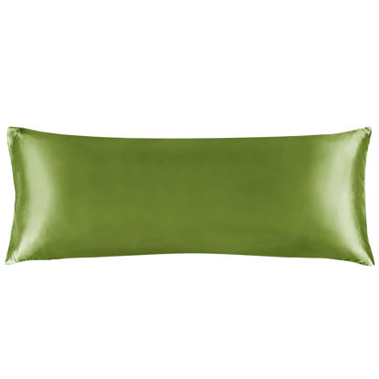 Picture of BEDELITE Satin Silk Body Pillow Pillowcase for Hair and Skin, Premium and Silky Cedar Green Long Body Pillow Case Cover 20x54 with Envelope Closure