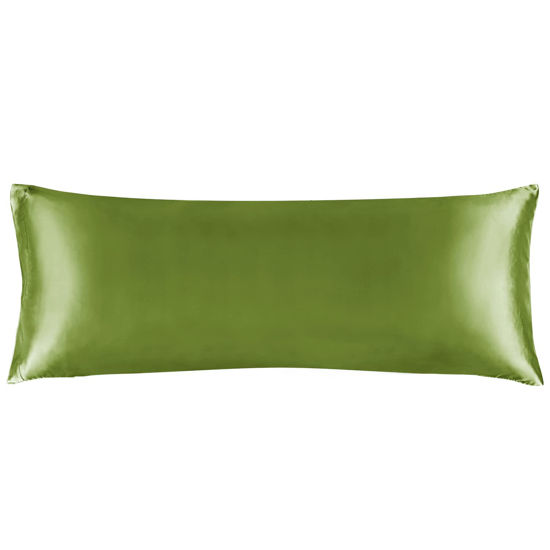 Picture of BEDELITE Satin Silk Body Pillow Pillowcase for Hair and Skin, Premium and Silky Cedar Green Long Body Pillow Case Cover 20x54 with Envelope Closure