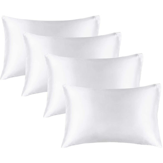 Picture of BEDELITE Satin Pillowcase for Hair and Skin, Super Soft Similar to Silk Pillow Cases 4 Pack with Envelope Closure, Cooling Pillowcases for Women Men (20"x30" Queen Size, White)