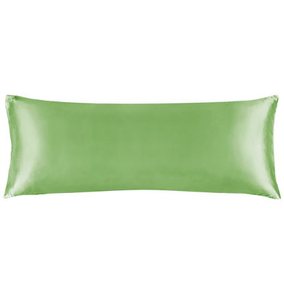 Picture of BEDELITE Satin Silk Body Pillow Pillowcase for Hair and Skin, Premium and Silky Sage Green Long Body Pillow Case Cover 20x54 with Envelope Closure