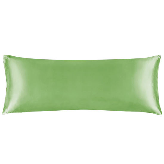 Picture of BEDELITE Satin Silk Body Pillow Pillowcase for Hair and Skin, Premium and Silky Sage Green Long Body Pillow Case Cover 20x54 with Envelope Closure
