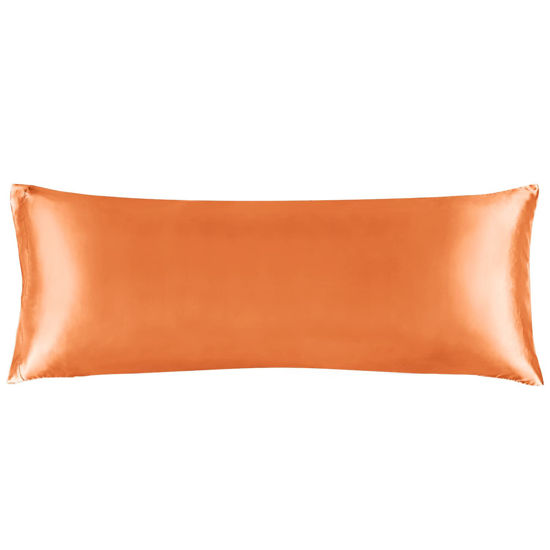 Picture of BEDELITE Satin Silk Body Pillow Pillowcase for Hair and Skin, Premium and Silky Burnt Orange Long Body Pillow Case Cover 20x54 with Envelope Closure
