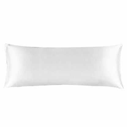 Picture of BEDELITE Satin Silk Body Pillow Pillowcase for Hair and Skin, Premium and Silky White Long Body Pillow Case Cover 20x54 with Envelope Closure