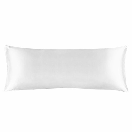 Picture of BEDELITE Satin Silk Body Pillow Pillowcase for Hair and Skin, Premium and Silky White Long Body Pillow Case Cover 20x54 with Envelope Closure