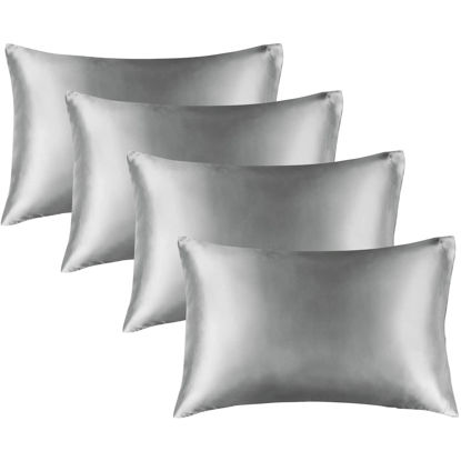 Picture of BEDELITE Satin Pillowcase for Hair and Skin, Super Soft Similar to Silk Pillow Cases 4 Pack with Envelope Closure, Cooling Pillowcases for Women Men (20"x26" Standard Size, Grey)