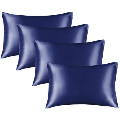 Picture of BEDELITE Satin Pillowcase for Hair and Skin, Super Soft Similar to Silk Pillow Cases 4 Pack with Envelope Closure, Cooling Pillowcases for Women Men (20"x40" King Size, Navy)