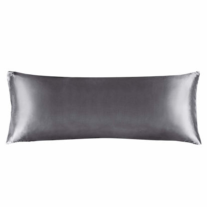 Picture of BEDELITE Satin Silk Body Pillow Pillowcase for Hair and Skin, Premium and Silky Dark Grey Long Body Pillow Case Cover 20x54 with Envelope Closure