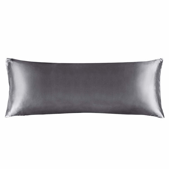 Picture of BEDELITE Satin Silk Body Pillow Pillowcase for Hair and Skin, Premium and Silky Dark Grey Long Body Pillow Case Cover 20x54 with Envelope Closure