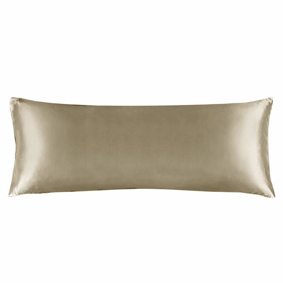Picture of BEDELITE Satin Silk Body Pillow Pillowcase for Hair and Skin, Premium and Silky Taupe Long Body Pillow Case Cover 20x54 with Envelope Closure