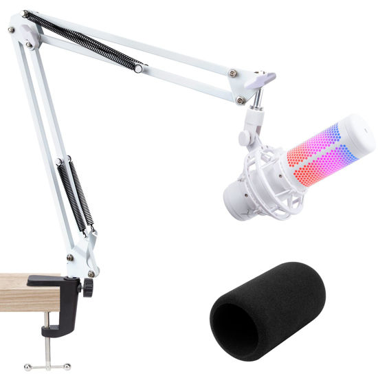 Picture of For HyperX QuadCast S White Boom Arm - White Mic Arm Compatible with Hyper x QuadCast, Microphone Boom Arm with Pop Filter, Improve Sound Quality, Mic Boom Arm for Hyperx QuadCast by SUNMON