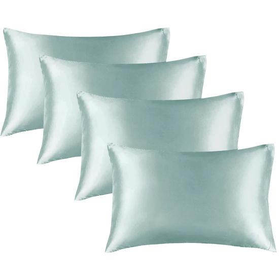 Picture of BEDELITE Satin Pillowcase for Hair and Skin, Super Soft Similar to Silk Pillow Cases 4 Pack with Envelope Closure, Cooling Pillowcases for Women Men (20"x26" Standard Size, Haza Blue)