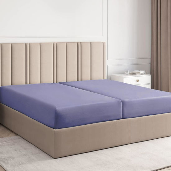 Picture of Split King Size Fitted Bed Sheet - Hotel Luxury Single Fitted Sheet Only - Fits Mattress Up To 16" - Soft, Wrinkle Free, Breathable Sheet for Women, Men, Kids & Teens - Lavender Single Fitted Sheet