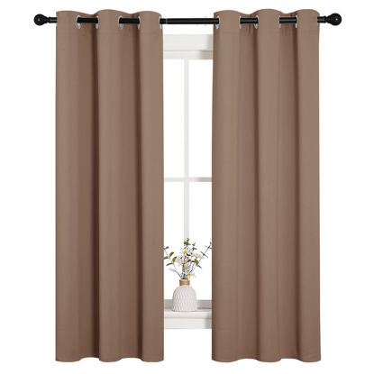 Picture of NICETOWN Blackout Window Curtains and Drapes for Kitchen, Window Treatment Thermal Insulated Solid Grommet Blackout Drapery Panels (Set of 2 Panels, 34 by 63 Inch, Cappuccino)