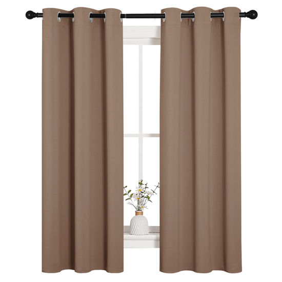 Picture of NICETOWN Blackout Window Curtains and Drapes for Kitchen, Window Treatment Thermal Insulated Solid Grommet Blackout Drapery Panels (Set of 2 Panels, 34 by 63 Inch, Cappuccino)
