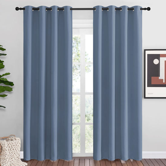Picture of NICETOWN Stone Blue Room Darkening Curtain Panels 86" Length for Bedroom Living Room, Thermal Insulated Blackout Draperies for Home Decoration, Total Privacy (55" Width, 2 Pieces)