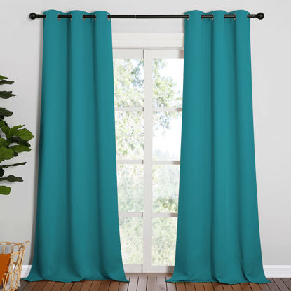 Picture of NICETOWN Room Darkening Curtains 90 inch Length 2 Panels, Thermal Insulated Grommet Blackout Curtains for Modern Casual Elegant Bedroom Kids Room Theme Decoration (Peacock Teal, 2 Pieces, W42)