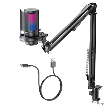 Picture of COCONISE Gaming Microphone, USB PC Mic for Podcasts Videos, Streaming, Condenser Mic with Quick Mute, Tripod Stand, Pop Filter, RGB Indicator, Shock Mount, Rotate gain button, Compatible with PS4/5/PC