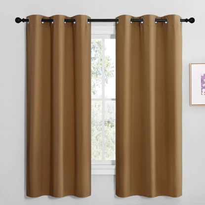 Picture of NICETOWN Sleek Blackout Curtains 68 inches Length for Small Windows, Noise Reducing and Block Draft Panels for Door Doorway Laundry Office Luxury Decor Theme (2 Panels, Gold Brown, W42 x L68 -Inch)