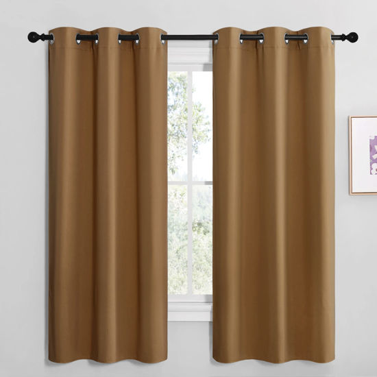 Picture of NICETOWN Sleek Blackout Curtains 68 inches Length for Small Windows, Noise Reducing and Block Draft Panels for Door Doorway Laundry Office Luxury Decor Theme (2 Panels, Gold Brown, W42 x L68 -Inch)