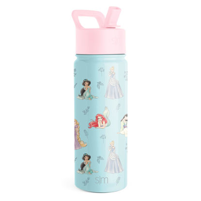 Picture of Simple Modern Disney Princess Kids Water Bottle with Straw Lid | Reusable Insulated Stainless Steel Cup for Girls, School | Summit Collection | 18oz, Princesses Royal Beauty