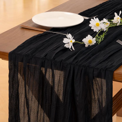 Picture of Socomi Black Table Runner 120 inch Spirng Easter Cheese Cloth Runner 10FT Boho Rustic Gauze Table Runner for Wedding Party Baby Shower Halloween Home Decor
