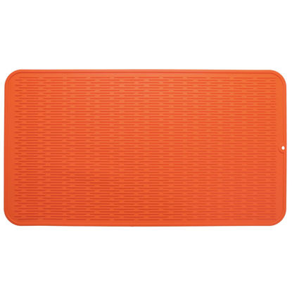 Picture of MicoYang Silicone Dish Drying Mat for Multiple Usage,Easy clean,Eco-friendly,Heat-resistant Silicone Mat for Kitchen Counter or Sink,Refrigerator or Drawer Liner Orange XXXXL 32 inches x 18 inches