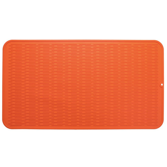 Picture of MicoYang Silicone Dish Drying Mat for Multiple Usage,Easy clean,Eco-friendly,Heat-resistant Silicone Mat for Kitchen Counter or Sink,Refrigerator or Drawer Liner Orange XXXXL 32 inches x 18 inches