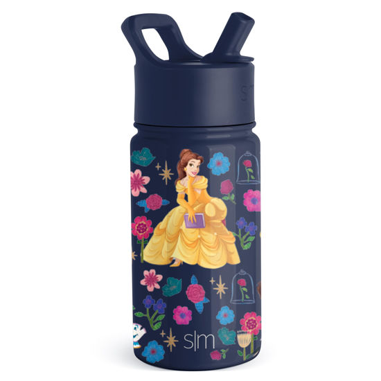 Picture of Simple Modern Disney Princess Belle Kids Water Bottle with Straw Lid | Reusable Insulated Stainless Steel Cup for Girls, School | Summit Collection | 14oz, Belle's Garden