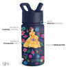 Picture of Simple Modern Disney Princess Belle Kids Water Bottle with Straw Lid | Reusable Insulated Stainless Steel Cup for Girls, School | Summit Collection | 14oz, Belle's Garden