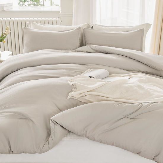 Picture of Litanika Linen Super King Plus Comforter Set, 3 Pieces Linen Lightweight Solid Super King Plus Bedding Comforter Set, All Season Fluffy Bed Set (1 Comforter & 2 Pillowcases)
