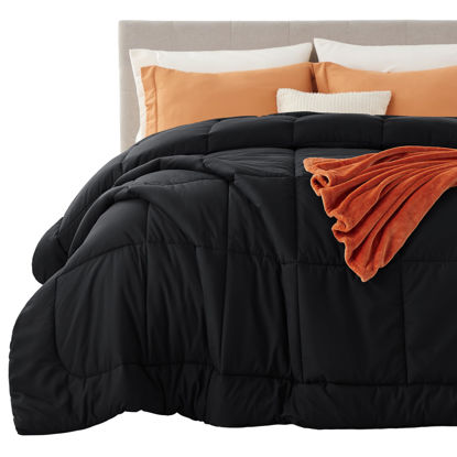 Picture of Bedsure Comforter Duvet Insert - Quilted Comforters Oversized King Size, All Season Duvet, Down Alternative Bedding, with 8 Tabs, Gifts for Women/Men, Black, Oversized King 116 x 98 Inches