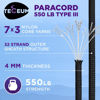 Picture of TECEUM Paracord Type III 550 Black Noir - 50 ft - 4mm - Tactical Rope MIL-SPEC - Outdoor para Cord -Camping Hiking Fishing Gear and Equipment - EDC Parachute Cord - Strong Survival Rope 016b